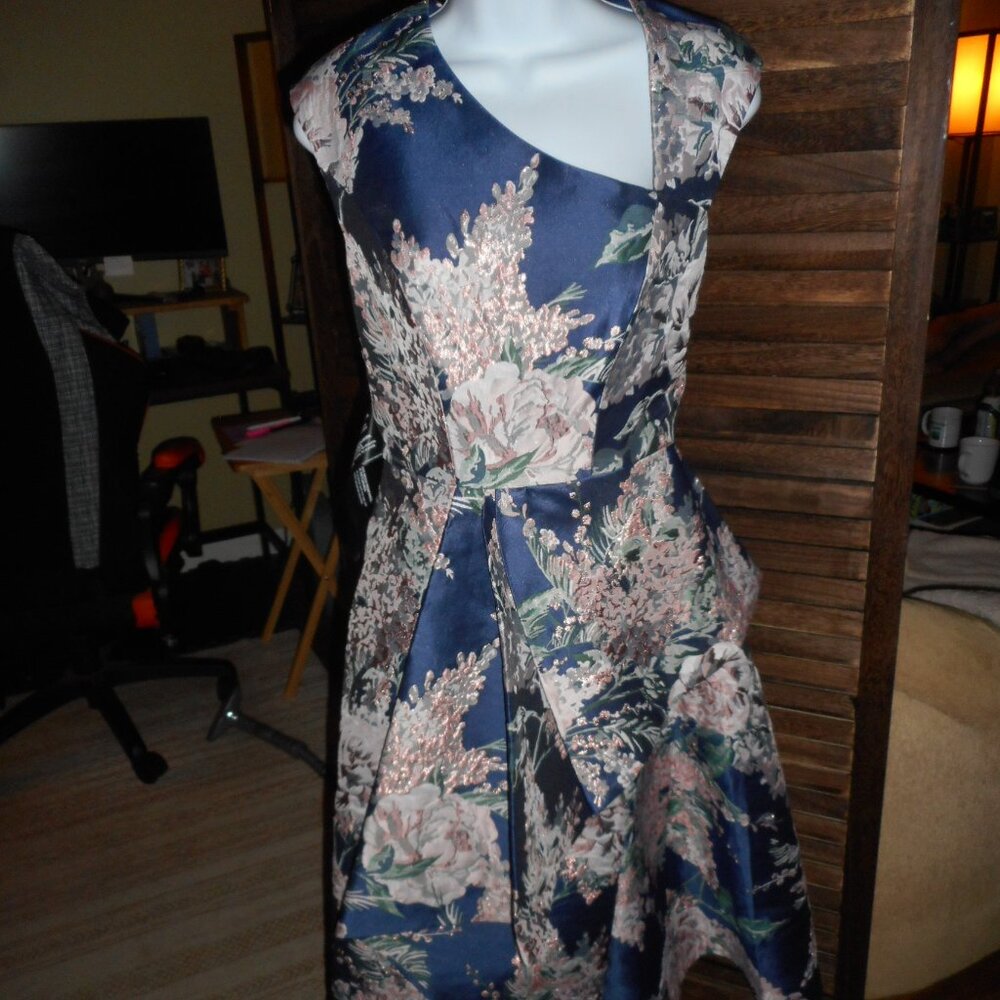 NWT Kay Unger metallic jewel and pastel floral tea dress, size 4 - Picture 10 of 12